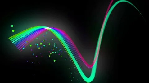 Multi-colored neon lines of ribbon fly in the air, smoothly oscillation and wave Stock Footage 125751487