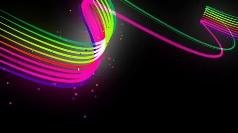 Multi-colored neon lines of ribbon fly in the air, smoothly oscillation and wave Stock Footage 125752370