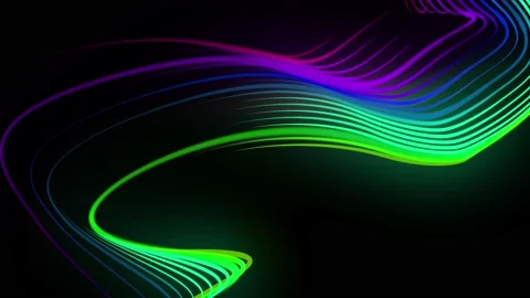 Multi-colored neon lines of ribbon fly in the air, smoothly oscillation and wave Stock Footage 133216320