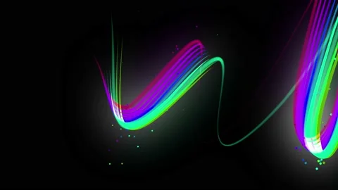 Multi-colored neon lines of ribbon fly in the air, smoothly oscillation and wave Stock Footage 133216574