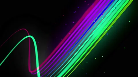 Multi-colored neon lines of ribbon fly in the air, smoothly oscillation and wave Stock Footage 133216721