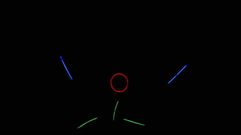 Multi-colored neon man crouches in the dark. Neon stick suit Stock Footage 146984574