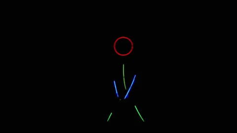 Multi-colored neon man jumping in the dark. Neon stick suit Video stock 146984490