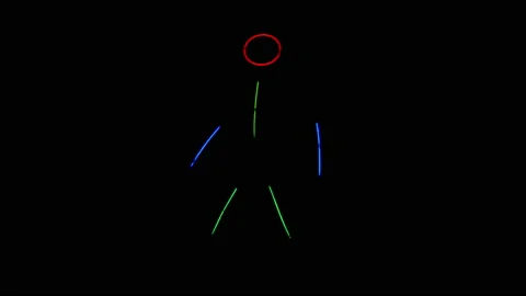 Multi-colored neon man jumping in the dark. Neon stick suit Stock Footage 146984611