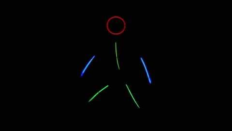 Multi-colored neon man walking in the dark. Neon stick suit Stock Footage 146984388