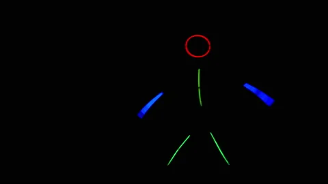 Multi-colored neon man walking in the dark. Neon stick suit Stock Footage 146984522