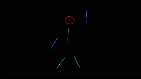 Multi-colored neon man waving his hand in the dark. Neon stick suit Stock Footage 146984646