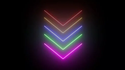 Multi-colored neon single-line directional down arrow animation. signal ico.. Stock Footage 296624173