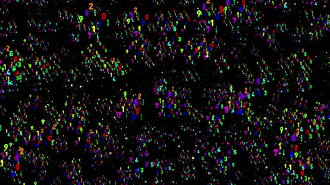 Multi-colored numbers. Abstract motion background of falling numbers. 스톡 동영상 141294889