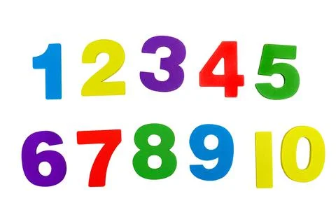 Multi-colored numbers from one to ten on a white background, isolated image Stock Photos