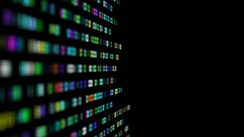 Multi-colored numbers transmit a binary code code to the center of the screen Video stock 85633132