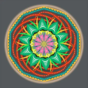 Multi-colored oriental vintage pattern with arabesques floral elements, mandala Stock Illustration