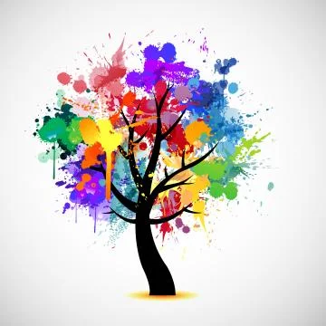 Multi colored paint splat abstract tree Stock Illustration