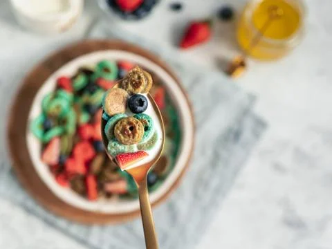 Multi-colored pancake cereal 스톡 사진
