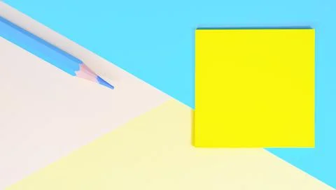 Multi colored paper background with Blue pencil and yellow Green sheet Stock Photos