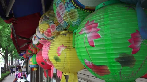 Multi Colored Paper Korean Lantern Close Up Stock Footage 55665074