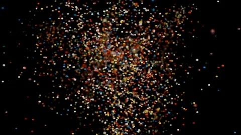 Multi colored particles flies colorful sprinkles flying and falling down black Stock Footage 106733293