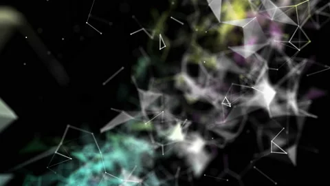 Multi-colored particles fly slowly against a black background, connect and disco Stock Footage 125025517