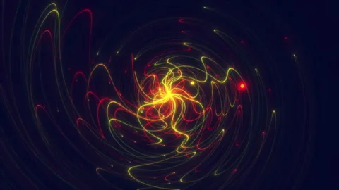 Multi-colored particles scattered from a point rotating source Stock Footage 253220336