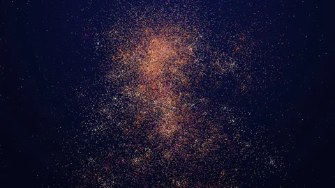 Multi-colored particles smoothly emerging and changing position in space Stock Footage 148916147