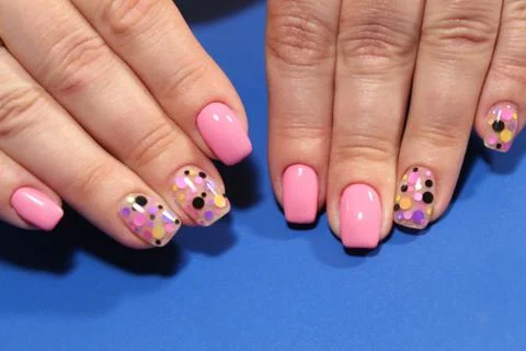 Multi-colored pastel manicure Stock Photos