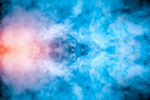 A multi-colored pattern of blue and red smoke of a mystical shape in the form 스톡 사진