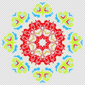 Multi-colored pattern. Green, blue, red, yellow colors. Eight rays. Illustration