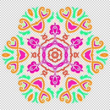 Multi-colored pattern. Green, pink, brown colors. Six rays. Illustration