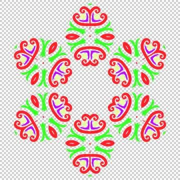 Multi-colored pattern. Green, violet, red, yellow colors. Six rays. Illustration