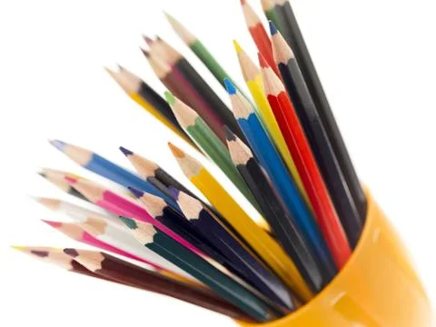 Multi colored pencil on a holder Stock Photos