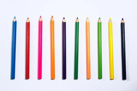 Multi colored pencils isolated on the white background. Stock Photos
