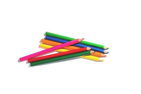 Multi colored pencils isolated on the white background. Stock Photos