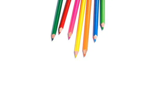 Multi colored pencils isolated on the white background. Stock Photos