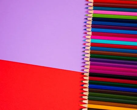 Multi-colored pencils on multi-colored background, Close up, copy space, Mode Stock Photos