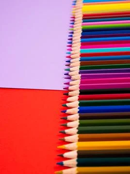 Multi-colored pencils on multi-colored background, Close up, copy space, Mode Stock Photos