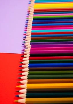 Multi-colored pencils on multi-colored background, Close up, copy space, Mode Stock Photos