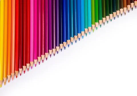 Multi-colored pencils on multi-colored background, Close up, copy space, Mode Stock Photos