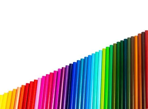 Multi-colored pencils on multi-colored background, Close up, copy space, Mode Stock Photos