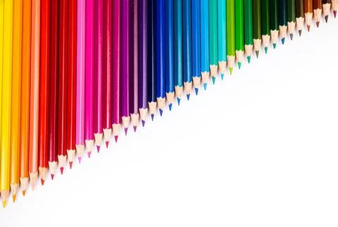 Multi-colored pencils on multi-colored background, Close up, copy space, Mode Stock Photos
