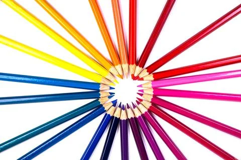 Multi-colored pencils on multi-colored background, Close up, copy space, Mode Stock Photos