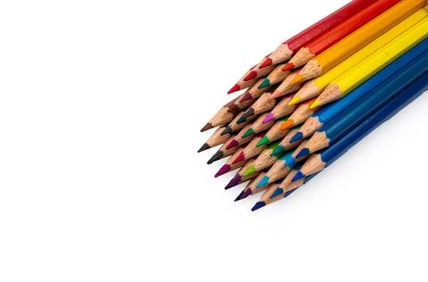 Multi-colored pencils on multi-colored background, Close up, copy space, Mode Stock Photos