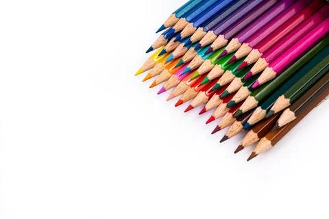 Multi-colored pencils on multi-colored background, Close up, copy space, Mode Stock Photos