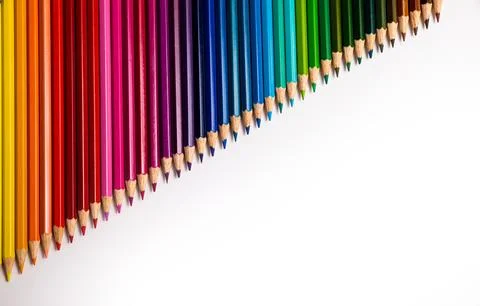 Multi-colored pencils on multi-colored background, Close up, copy space, Mo.. Stock Photos