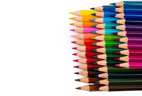 Multi-colored pencils on multi-colored background, Close up, copy space, Mo.. Stock Photos