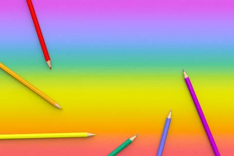 Multi-colored pencils on a rainbow background with copy space. Stock Illustration