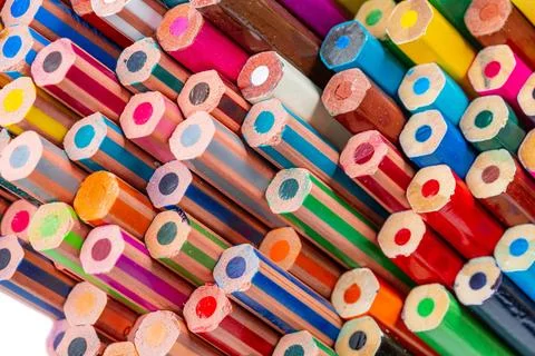 Multi colored pencils. School background Stock Photos