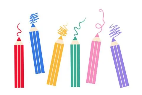 Multi-colored pencils with a stroke. Multi-colored strokes with pencils. Stock Illustration