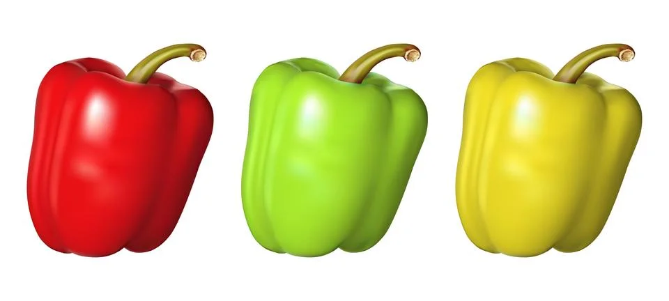 Multi-colored peppers on white background Stock Illustration