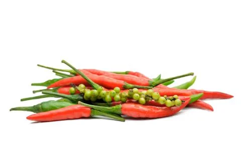 Multi-colored peppers on a white background Stock Photos