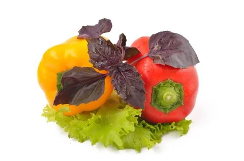 Multi-colored peppers on a white background Stock Photos